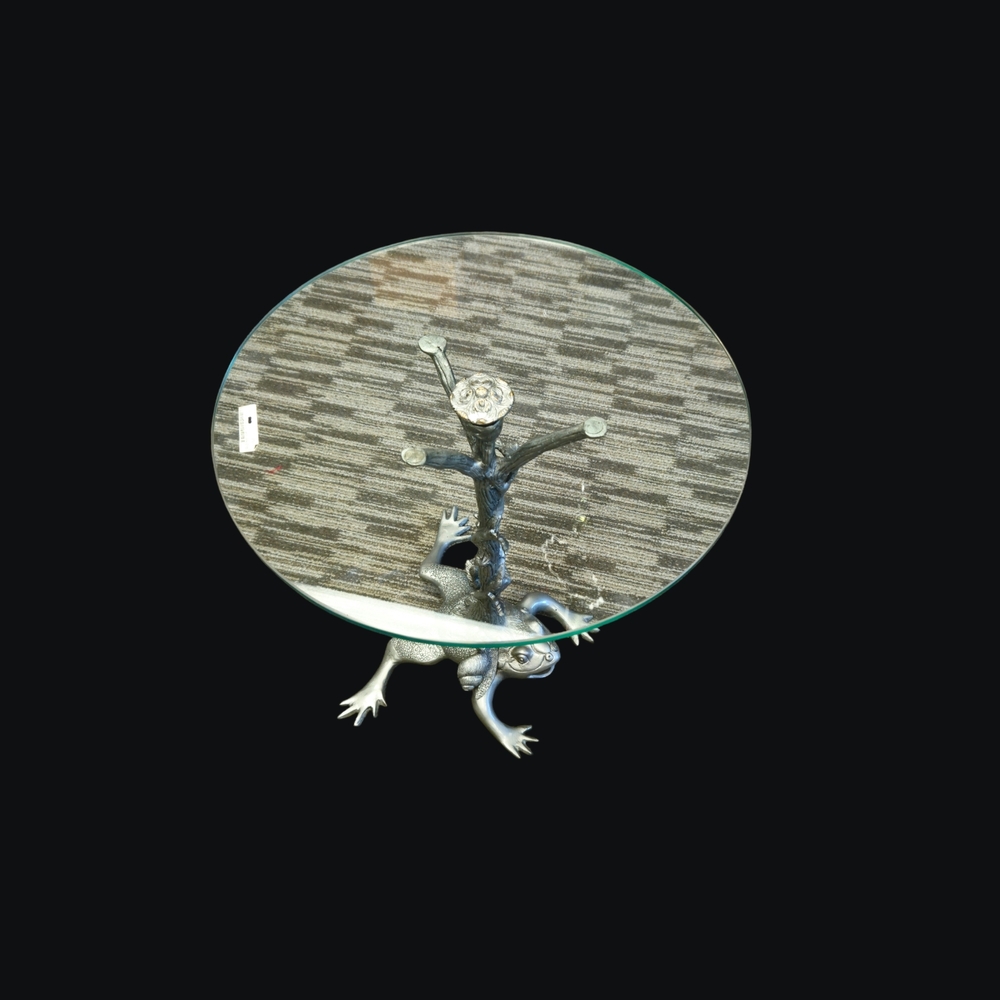 Unique Glass Top Table with Silver Frog Base